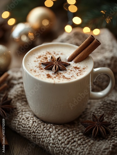 Cozy Holiday Coffee with Cinnamon and Star Anise Garnish