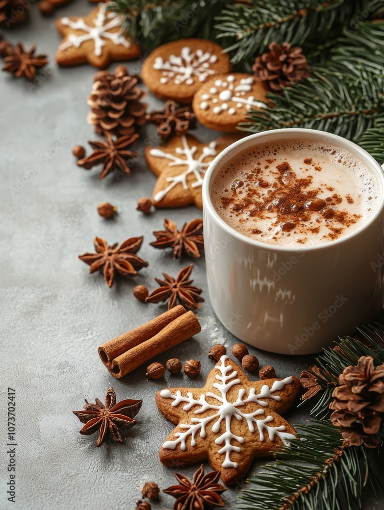 Cozy Winter Scene with Hot Chocolate and Gingerbread Cookies Cozy Winter Scene with Hot Chocolate and Gingerbread Cookies