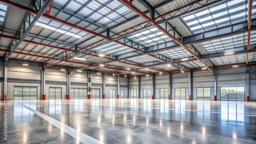 A large, empty warehouse with a lot of windows and a lot of light A large, empty warehouse with a lot of windows and a lot of light