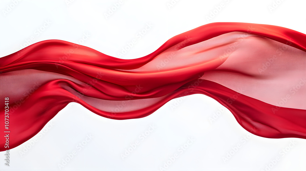 Flowing red fabric creates smooth, elegant wave on white background Flowing red fabric creates smooth, elegant wave on white background