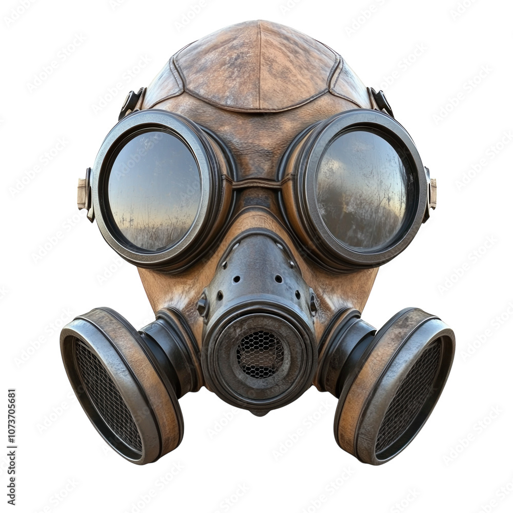 A detailed steampunk gas mask with goggles, isolated on a white background. PNG transparent. A detailed steampunk gas mask with goggles, isolated on a white background. PNG transparent.