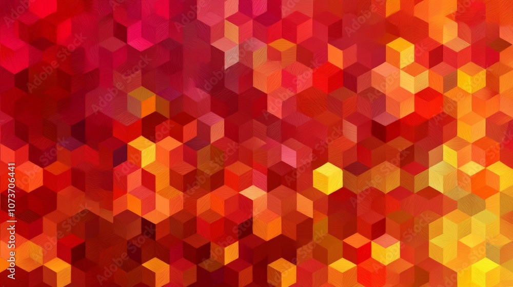 A vibrant abstract pattern featuring red and orange hexagonal shapes, creating a warm and dynamic visual effect. A vibrant abstract pattern featuring red and orange hexagonal shapes, creating a warm and dynamic visual effect.