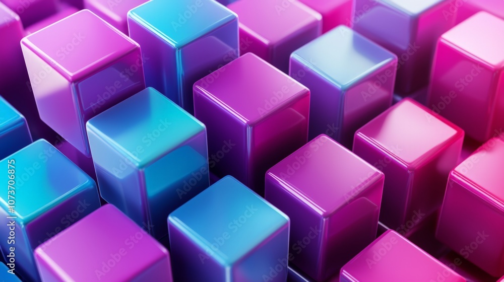 A vibrant arrangement of glossy blocks in shades of pink and blue, creating a visually striking geometric pattern. A vibrant arrangement of glossy blocks in shades of pink and blue, creating a visually striking geometric pattern.