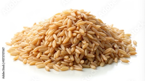 A pile of brown rice on a white background