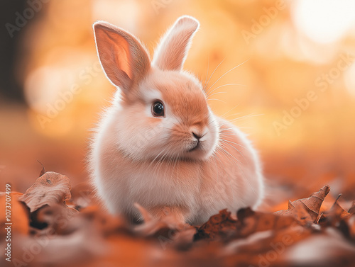 Rabbit hopping through a field of flowers