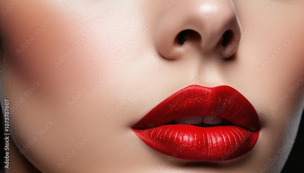 Fototapeta premium Close-Up of Red Glossy Lips and Smooth Skin