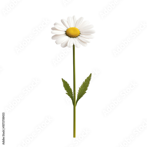 Single daisy flower illustration with white petals and yellow center on a white isolate background. transparent background