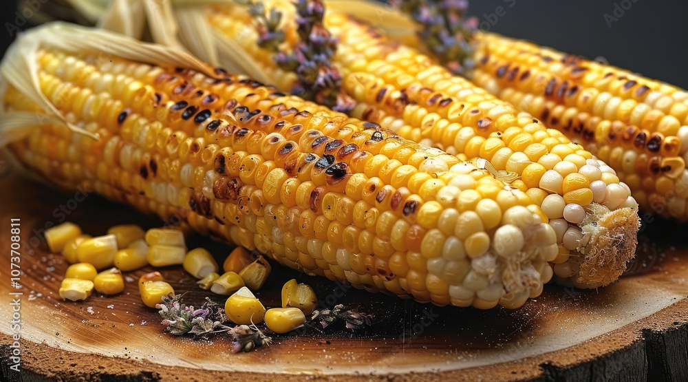 Grilled corn on the cob. Tasty grilled corn on barbecue. Grilled corn on the cob. Tasty grilled corn on barbecue.