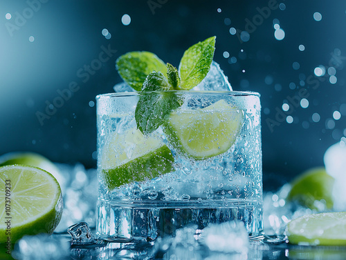 Refreshing mojito with mint lime and ice