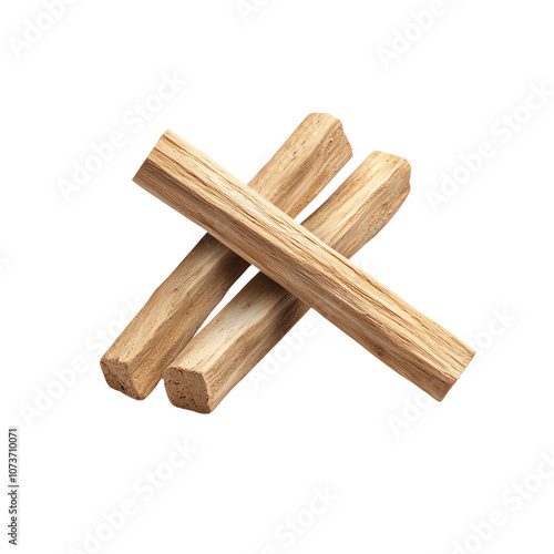Three pieces of natural wood stacked against a white isolate background. transparent background