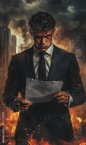 A Young Muscular Man in a Suit and Tie with an Angry Expression

 photo