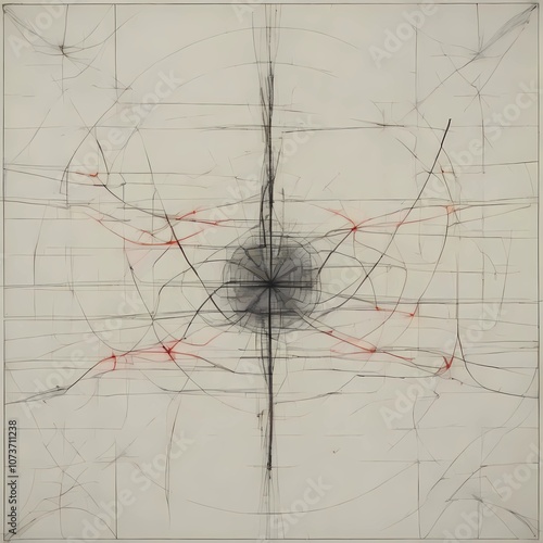 chaotic drawing, thin lines forming a mental map