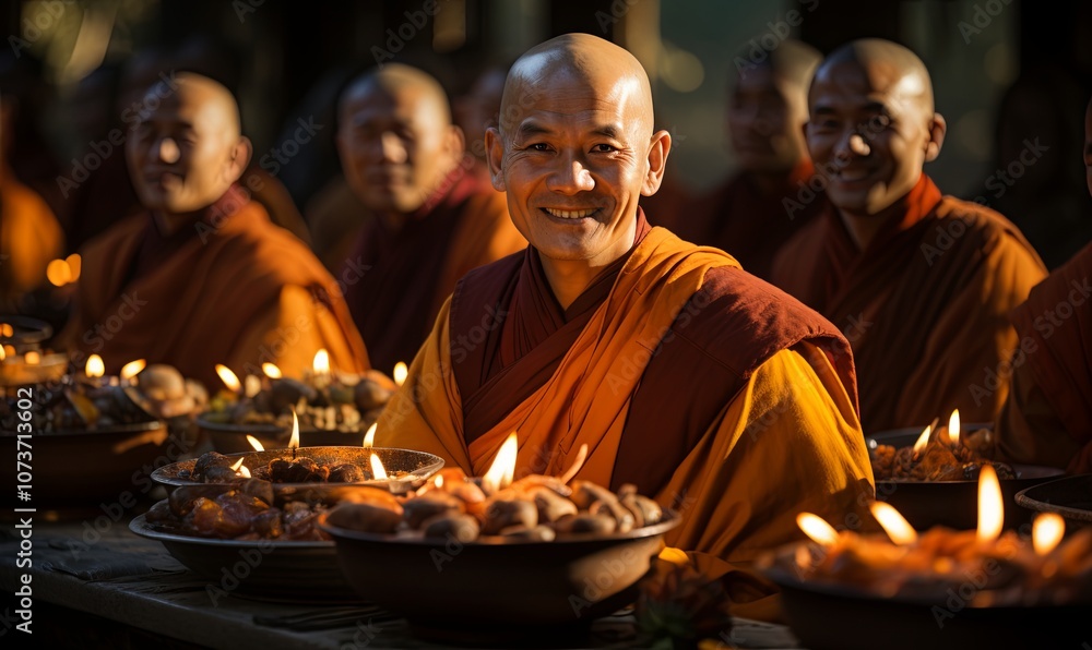 Group of Monks Dining Together Group of Monks Dining Together