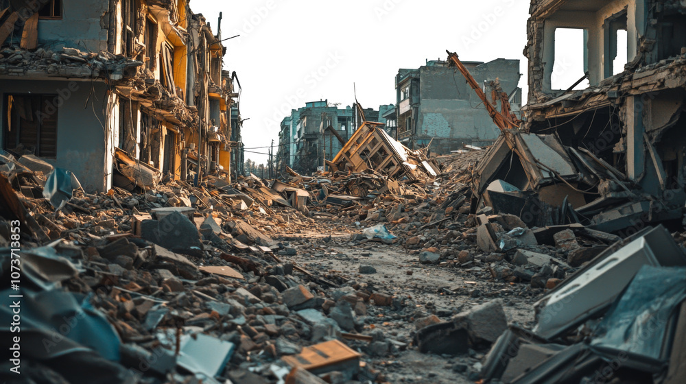 Fototapeta premium Destroyed buildings after earthquake