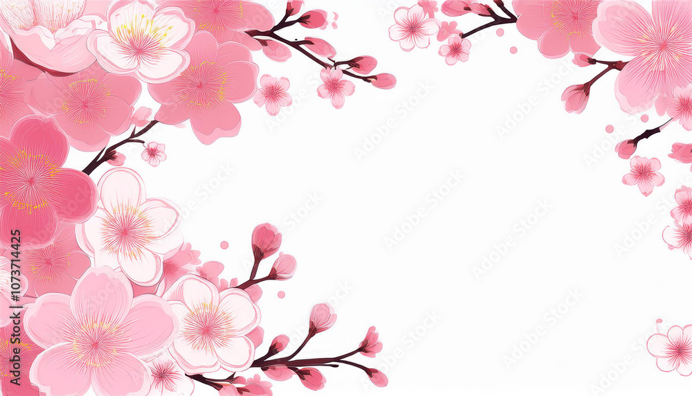 Peach Cherry Blossom Flowers Corner Design WHITE BACKGROUND Peach Cherry Blossom Flowers Corner Design WHITE BACKGROUND