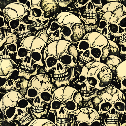 A Pile of Human Skulls Representing Death and Decay.