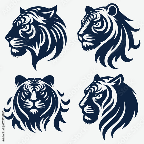 Wallpaper Mural Tiger Head Silhouette Logo in Dark Blue - Perfect for Branding Torontodigital.ca