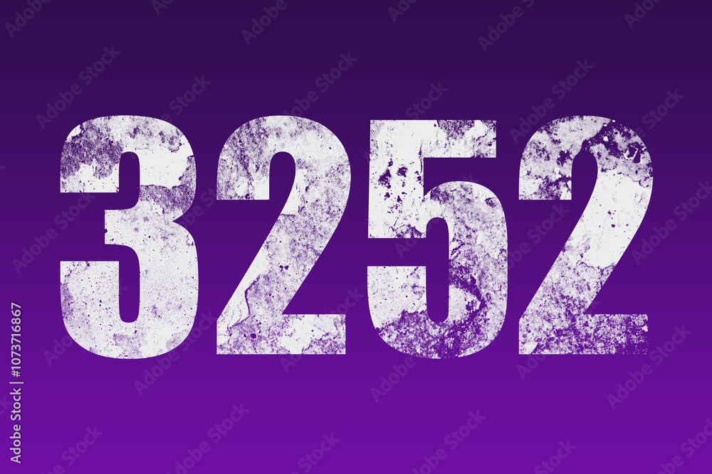 flat white grunge number of 3252 on purple background. flat white grunge number of 3252 on purple background.