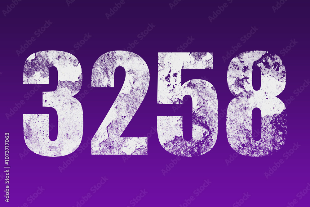 flat white grunge number of 3258 on purple background. flat white grunge number of 3258 on purple background.