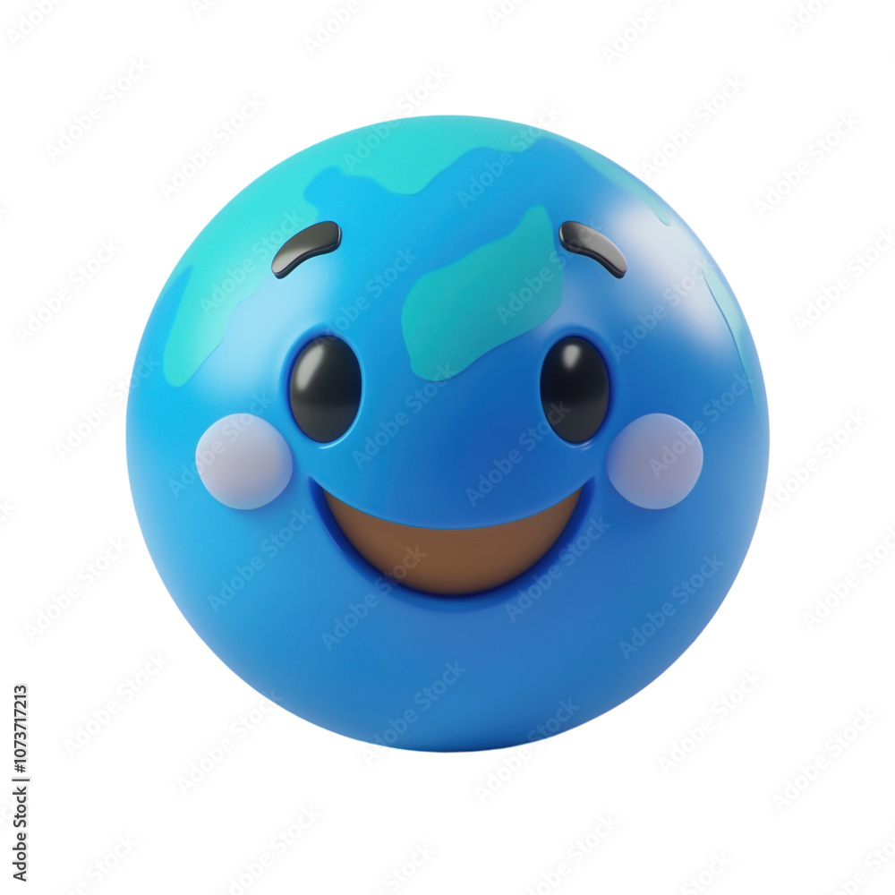 Fototapeta premium Smiling Earth globe with a face isolated on a white background. PNG transparent.