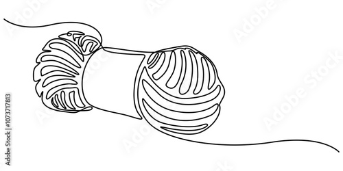 Ball of yarn in continuous one line art drawing style, Knitting Day. A continuous line. Vector illustration drawn with a single line, A ball of yarn in one continuous line with colored elements.