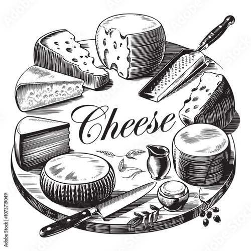 Cheese dices slices Vector and illustration with black and white vintage style