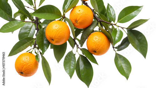 Vibrant Oranges on a Green Branch, Isolated for Use in Health, Beauty, and Organic Marketing or Product Displays