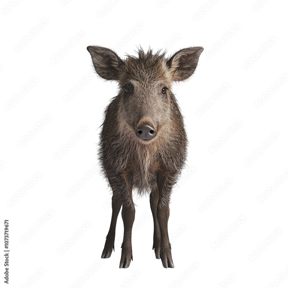 Fototapeta premium Wild boar standing isolated on a white background. PNG transparent.