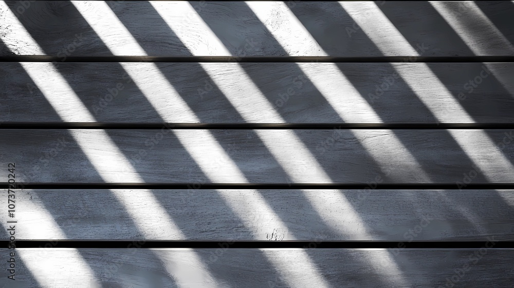 Obraz premium Sunlit wood slats evoke warmth and comfort, with light and shadow interplay perfect for minimalist designs, natural decor, or textured backdrops
