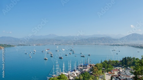 Beautiful panoramic view of Fethiye Harbor in Turkey