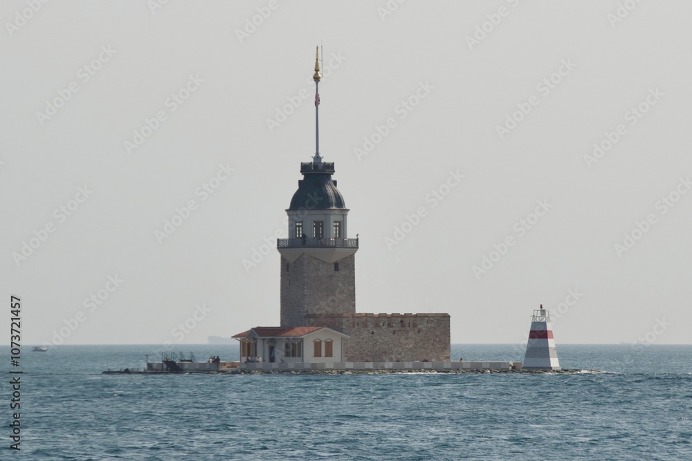 Maiden's Tower standing at Bosporus Strait in Istanbul, Turkey