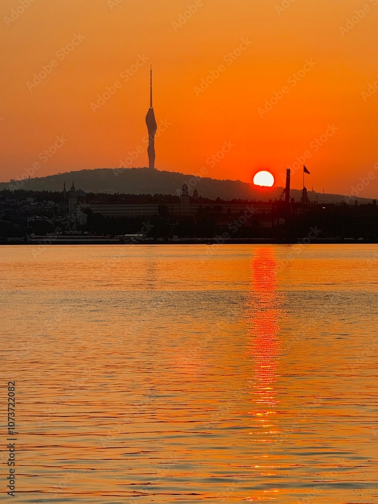 Beautiful and colorful sunrise over Marmara sea in Istanbul, Turkey