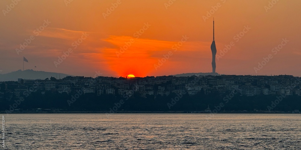 Beautiful and colorful sunrise over Marmara sea in Istanbul, Turkey