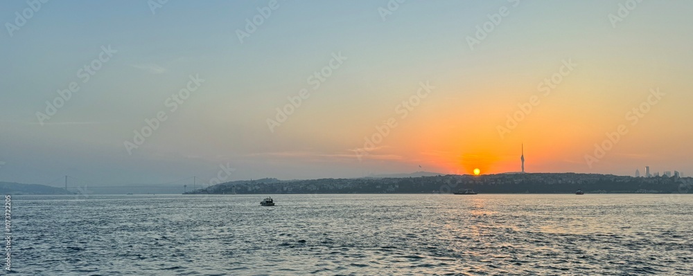 Beautiful and colorful sunrise over Marmara sea in Istanbul, Turkey