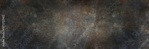 Metal texture with a rusty surface. Rusted background. Grunge background. Banner with scratches. 