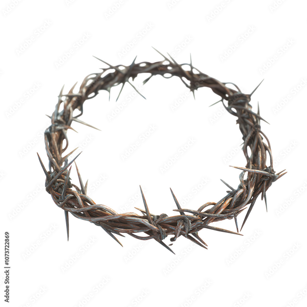 Fototapeta premium A piece of rusty barbed wire, coiled and sharp. PNG transparent.