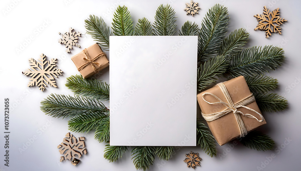 Blank white Christmas card mockup featuring wrapped gifts, fir branches, wooden snowflakes _1(360) Blank white Christmas card mockup featuring wrapped gifts, fir branches, wooden snowflakes _1(360)