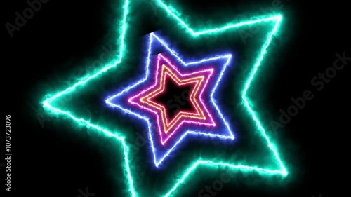 blue neon star with red background