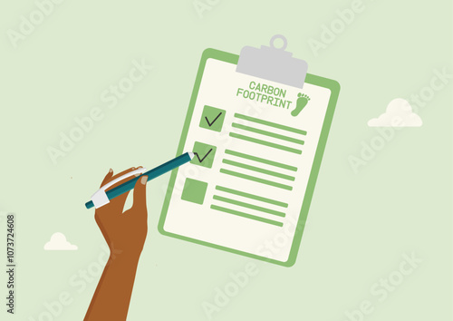 Carbon Footprint Checklist for Sustainable Actions. Sustainability concept. Sustainability Data and Carbon Footprint Evaluation. Carbon Emissions and Environmental Data. Vector illustration