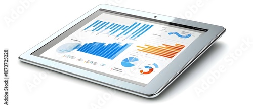 Modern tablet displaying colorful business data and analytics charts for analysis.