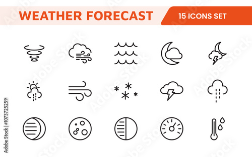 Weather Forecast Icon Set. Bright and dynamic icons for accurate weather reporting, perfect for enhancing apps, websites, and digital platforms Vector icons.