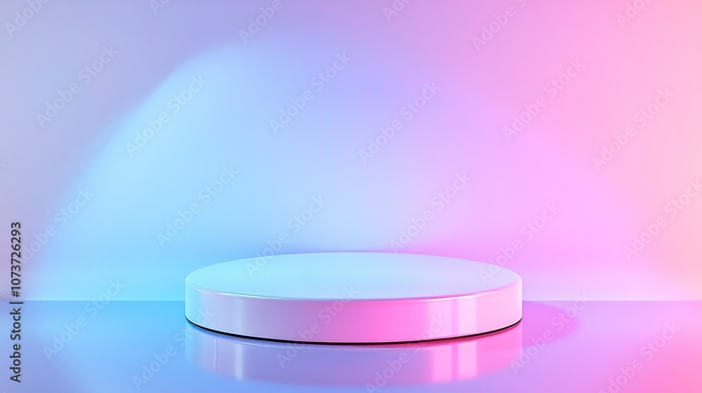 Glossy White Podium Standing in the Center Set Against a Gradient Background Glossy White Podium Standing in the Center Set Against a Gradient Background