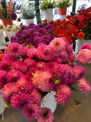 Buckets of flowers