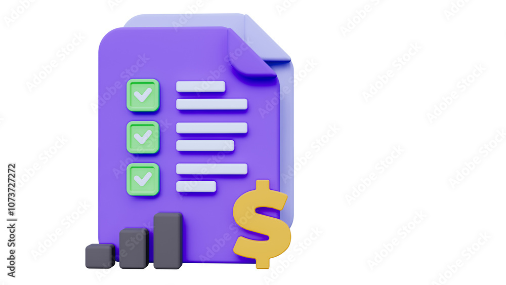 Business Document 3D Illustration, Business 3D Icon Business Document 3D Illustration, Business 3D Icon