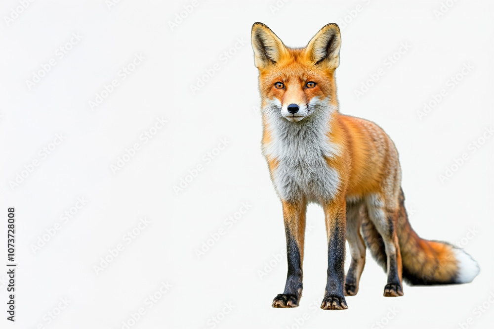 Fototapeta premium Red fox standing, isolated on a white background.