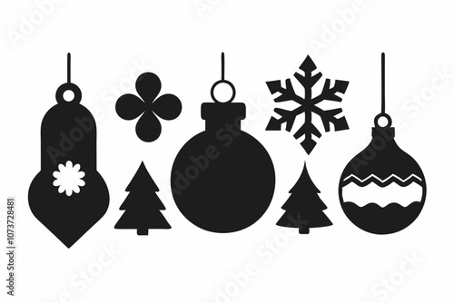 set of Christmas decorations icons vector silhouette back on white background