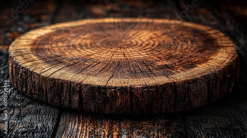 A rustic wooden serving board on a dark, textured surface, ideal for food presentation.