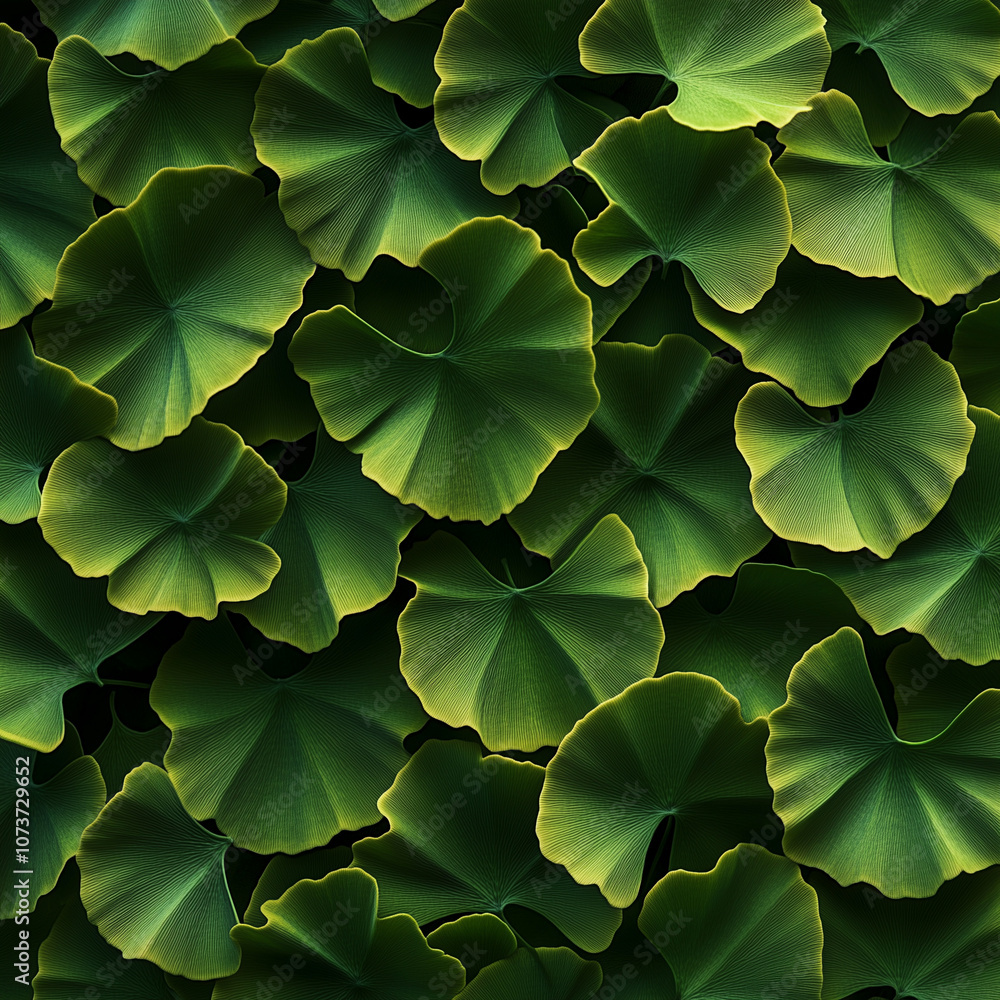 Fototapeta premium Seamless Pattern of Fresh Ginkgo Leaves in a Repetitive Arrangement