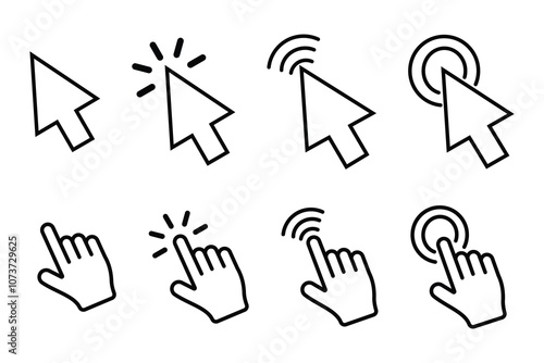 Click icon vector, Mouse pointer line icon, cursor arrow icon, vector design. Click icon, vector set design for. Hand vector, silhouette design. Vector illustration.