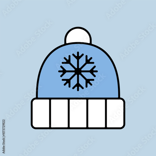 Winter hat cap with snowflake and pompom icon